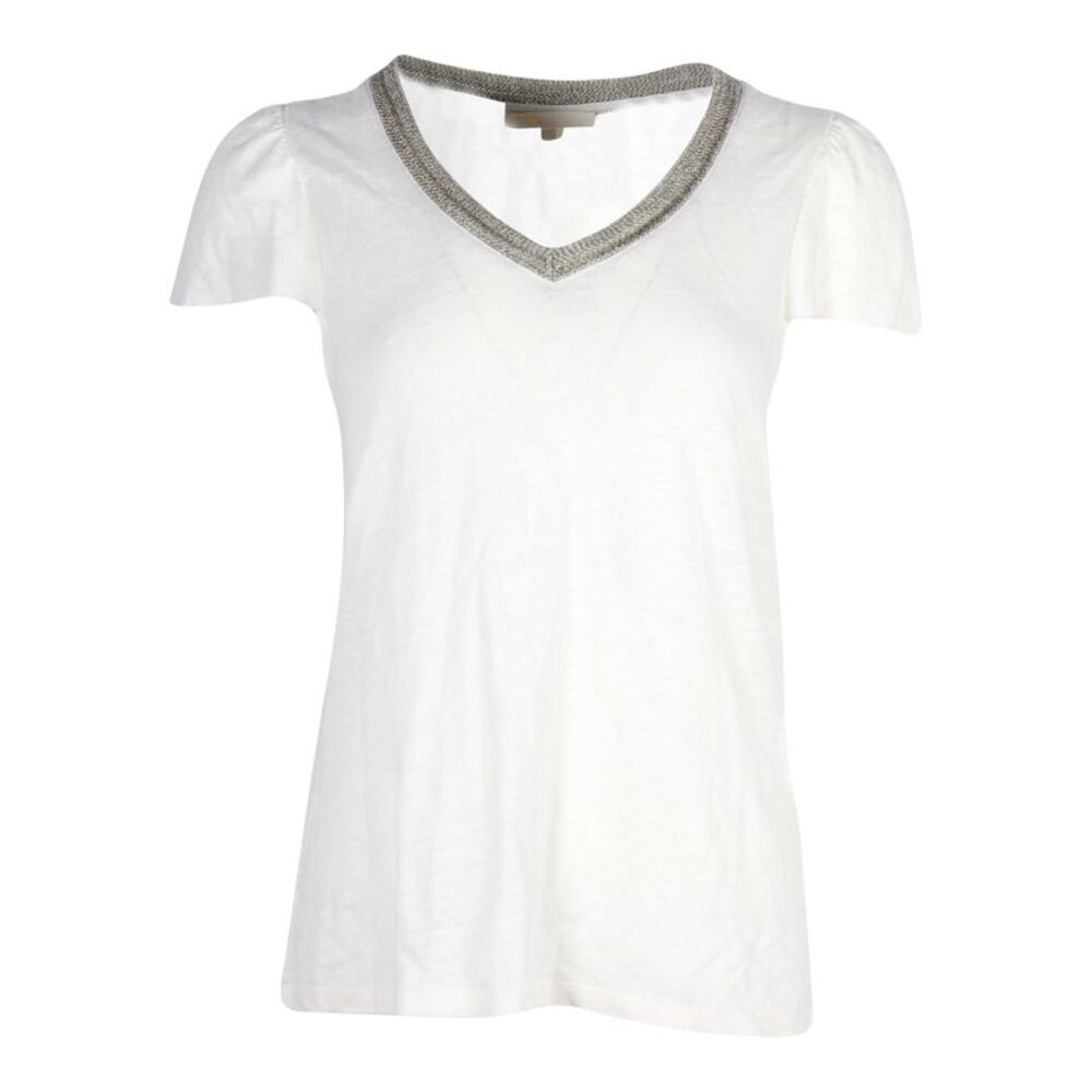 Maje Tellor Embellished V-neck T-shirt in White Cotton